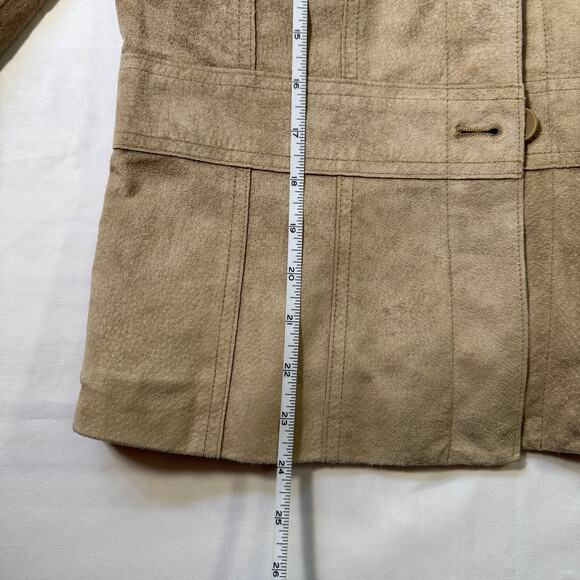 Apostrophe Genuine Suede Tan Leather Jacket Size 12 Classic Button Front Coat - Picture 7 of 8